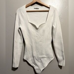 Abercrombie & Fitch White V-Neck Ivory Long Sleeve Body Suit Thong Bottom XL